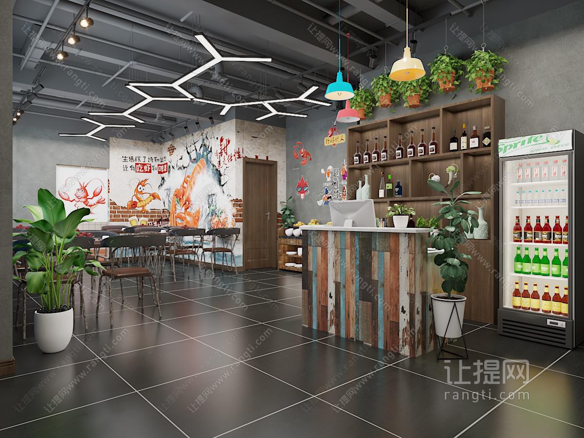 工业loft饭店餐馆前台、就餐区