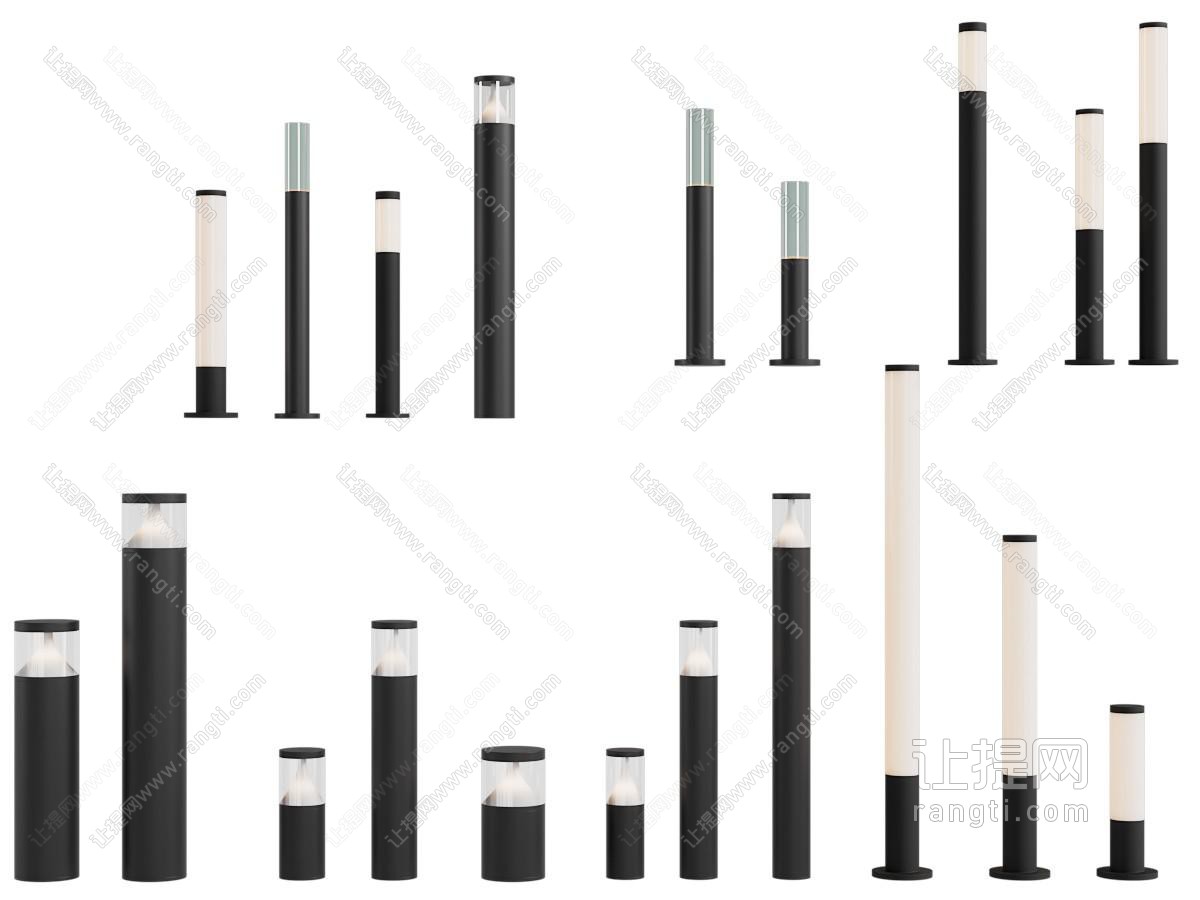 现代圆柱形路灯、落地灯