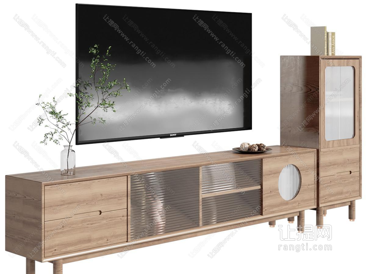 北欧实木电视柜、电视机、边柜