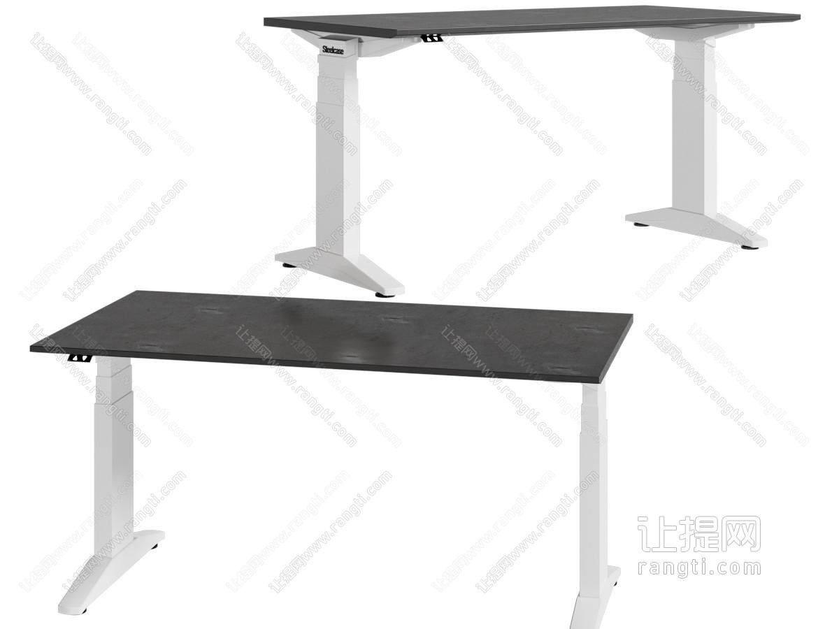 现代长方形带滑轮可升降书桌
