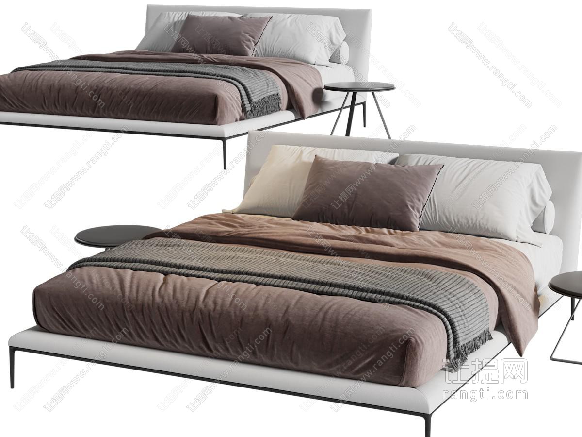 现代双人床、床头柜