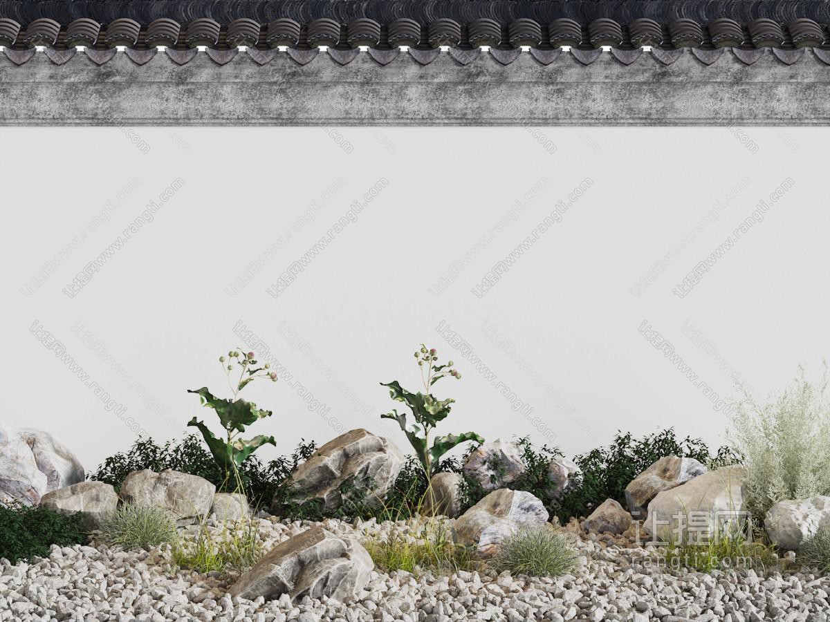 新中式石头、花草植物景观园艺小品