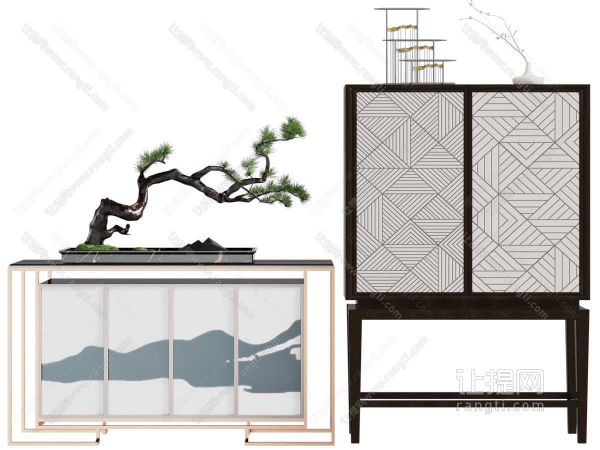 新中式端景台、玄关柜、边柜