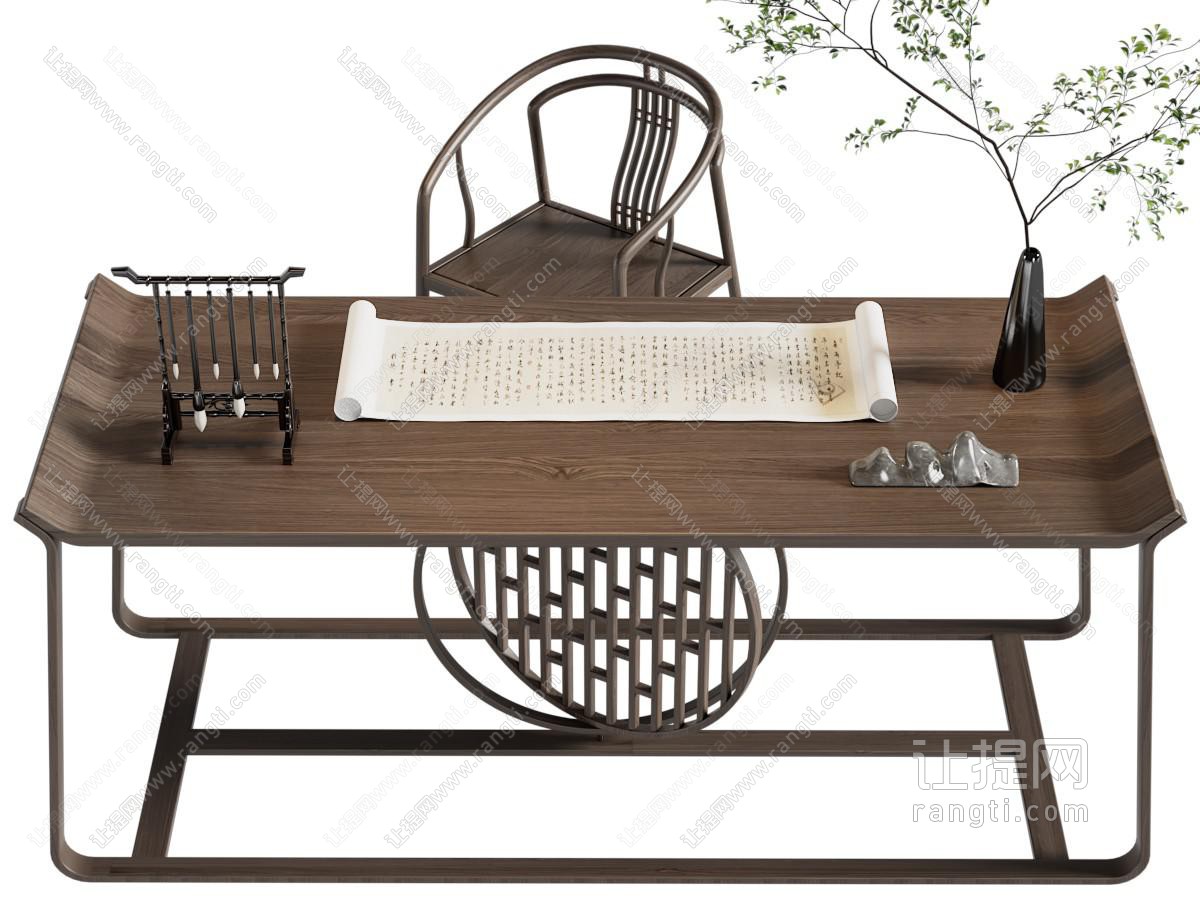 新中式实木书桌椅组合