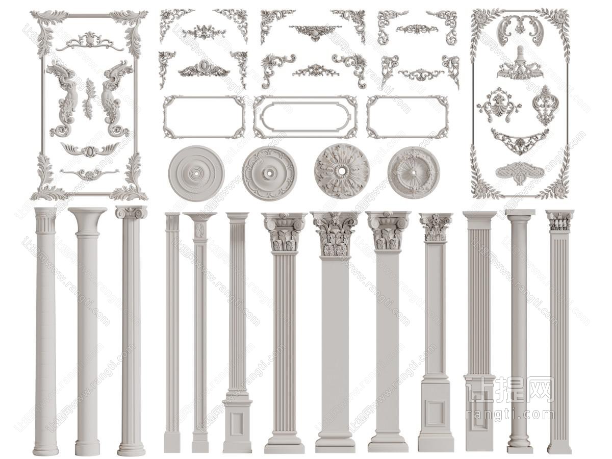 欧式雕花构件、石膏线和罗马柱子