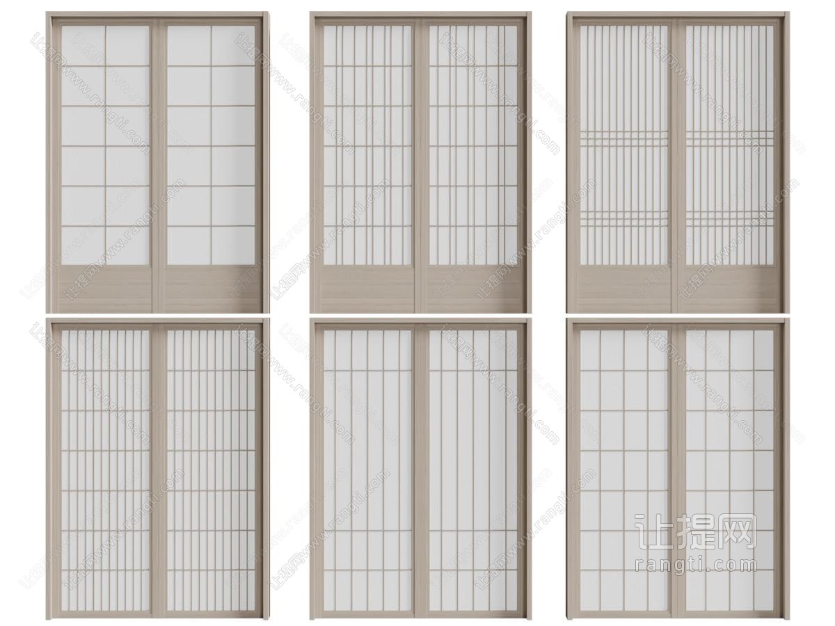 日式实木装饰栅格的推拉门
