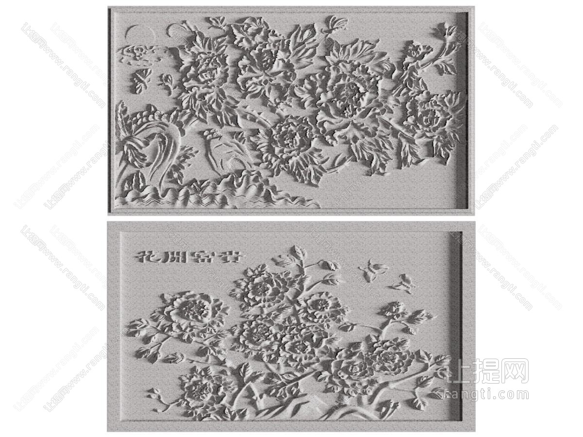 新中式牡丹花浮雕、装饰挂画