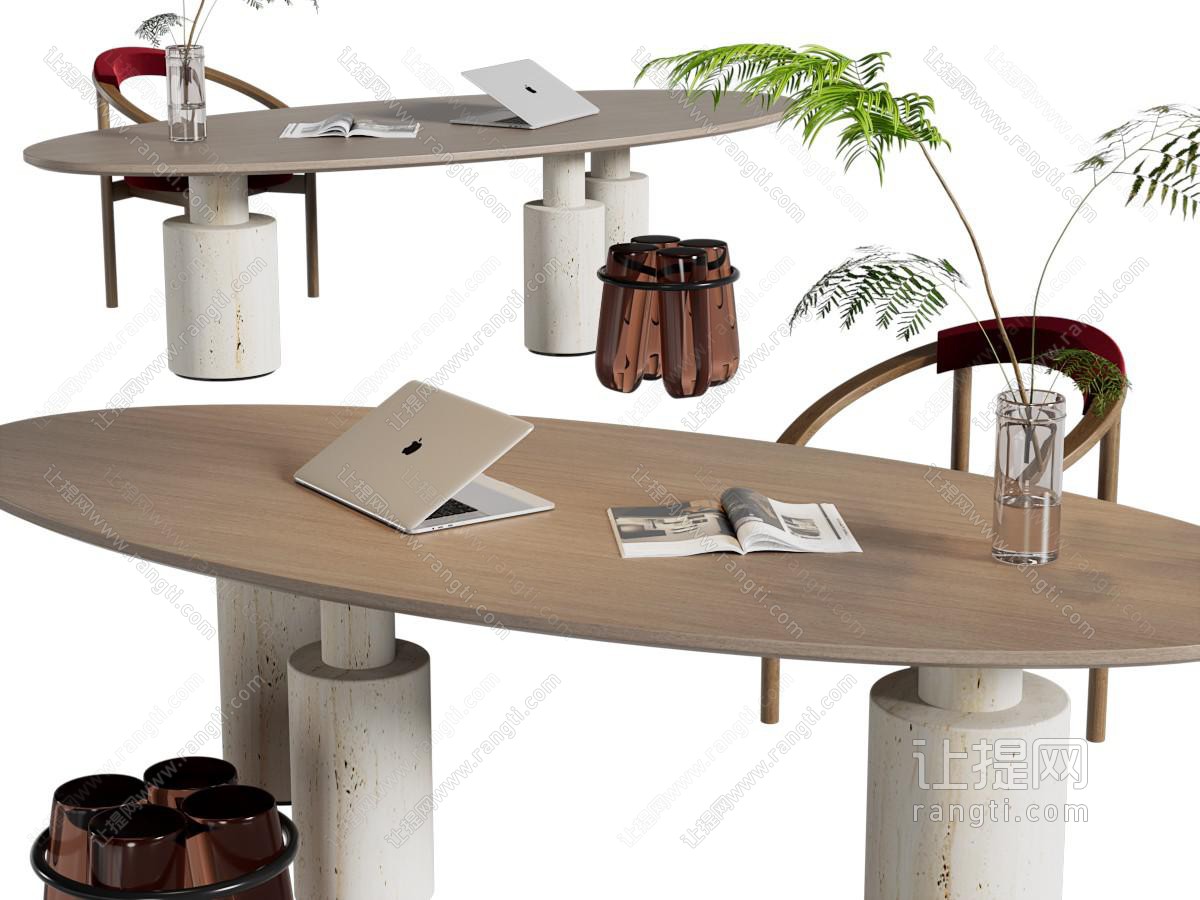 现代椭圆形书桌椅组合