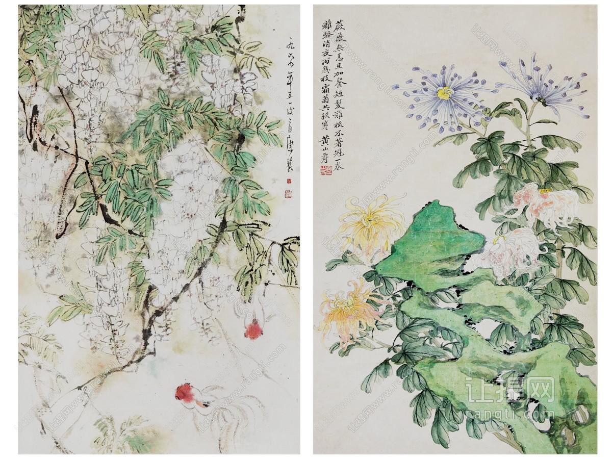 新中式花卉植物装饰挂画