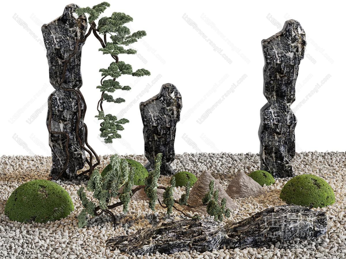 新中式石头松树景观园艺小品