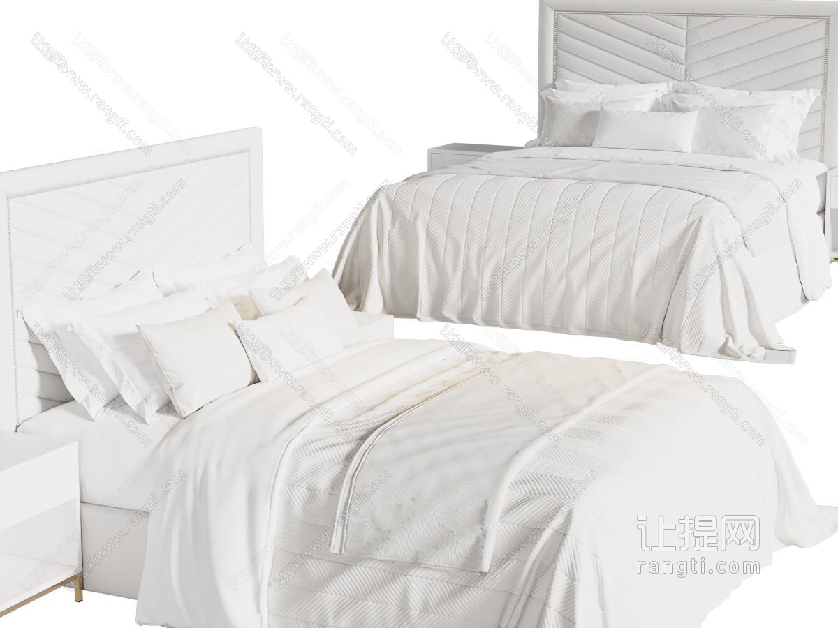 简欧白色双人床、床头柜
