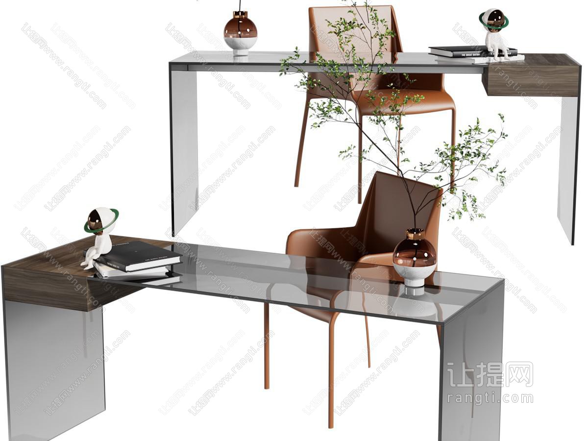 现代透明书桌椅组合