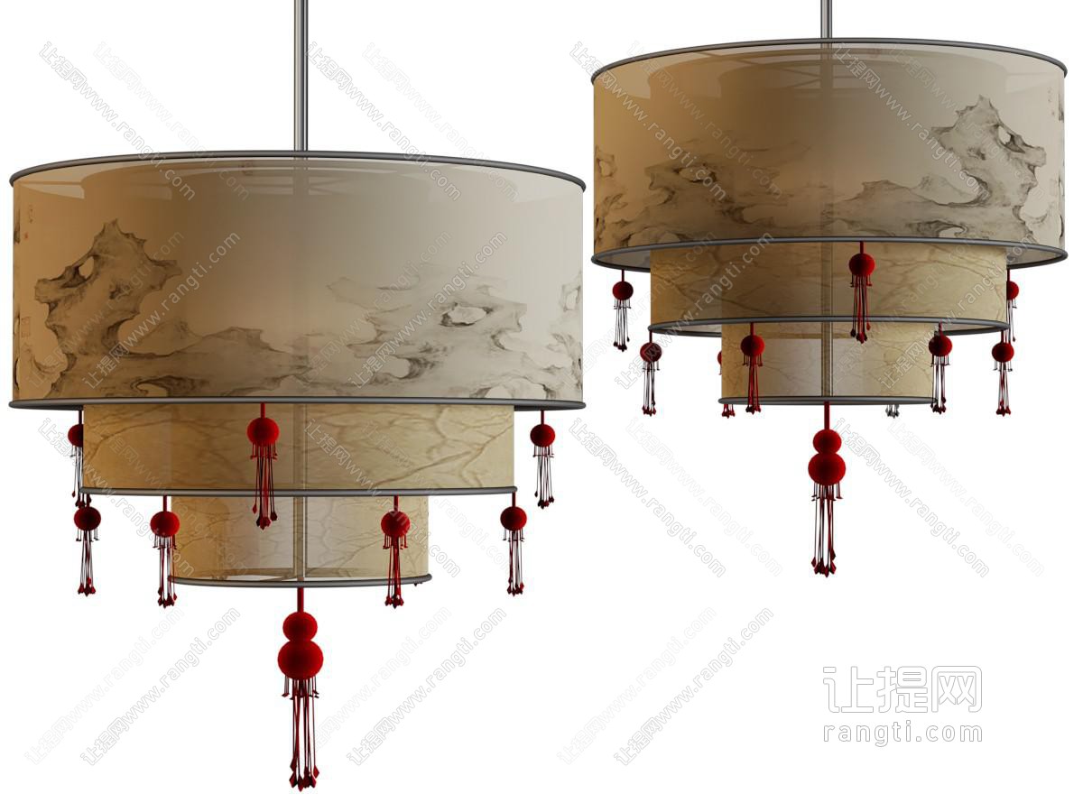 新中式圆形装饰假山图案的吊灯