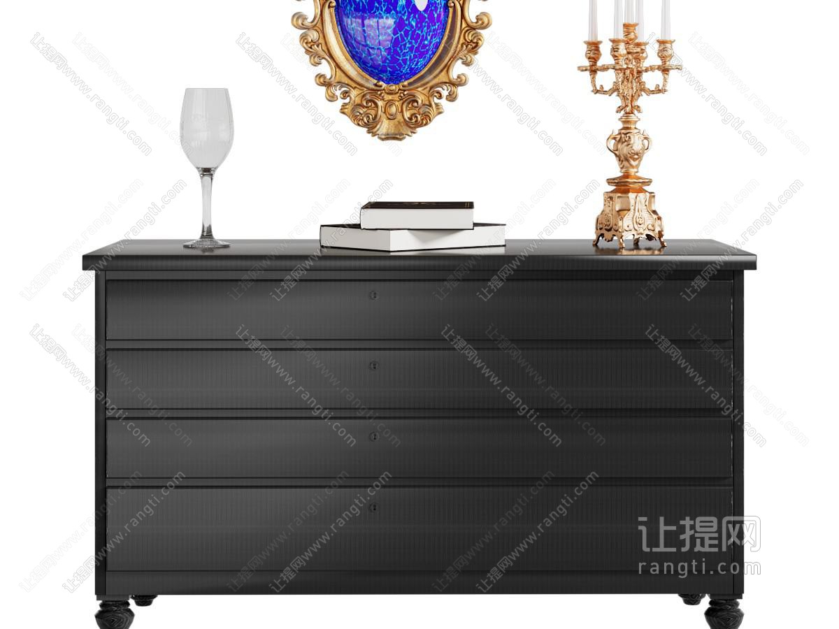 欧式黑色实木玄关柜、边柜