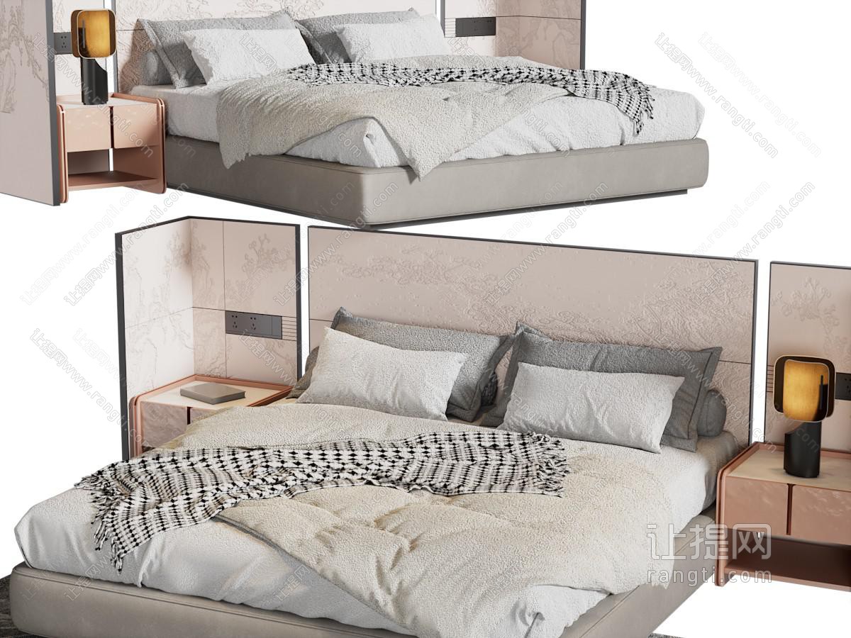 新中式双人床、床头柜