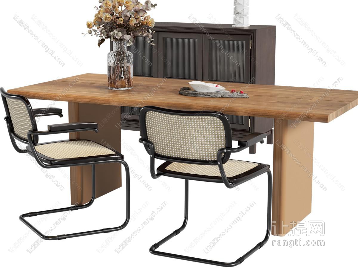 现代实木餐桌椅组合、餐边柜