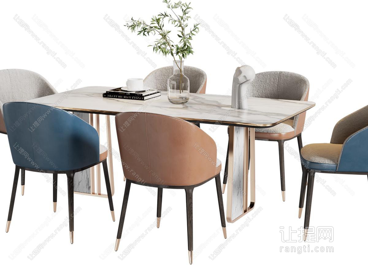 现代轻奢长方形大理石餐桌椅组合