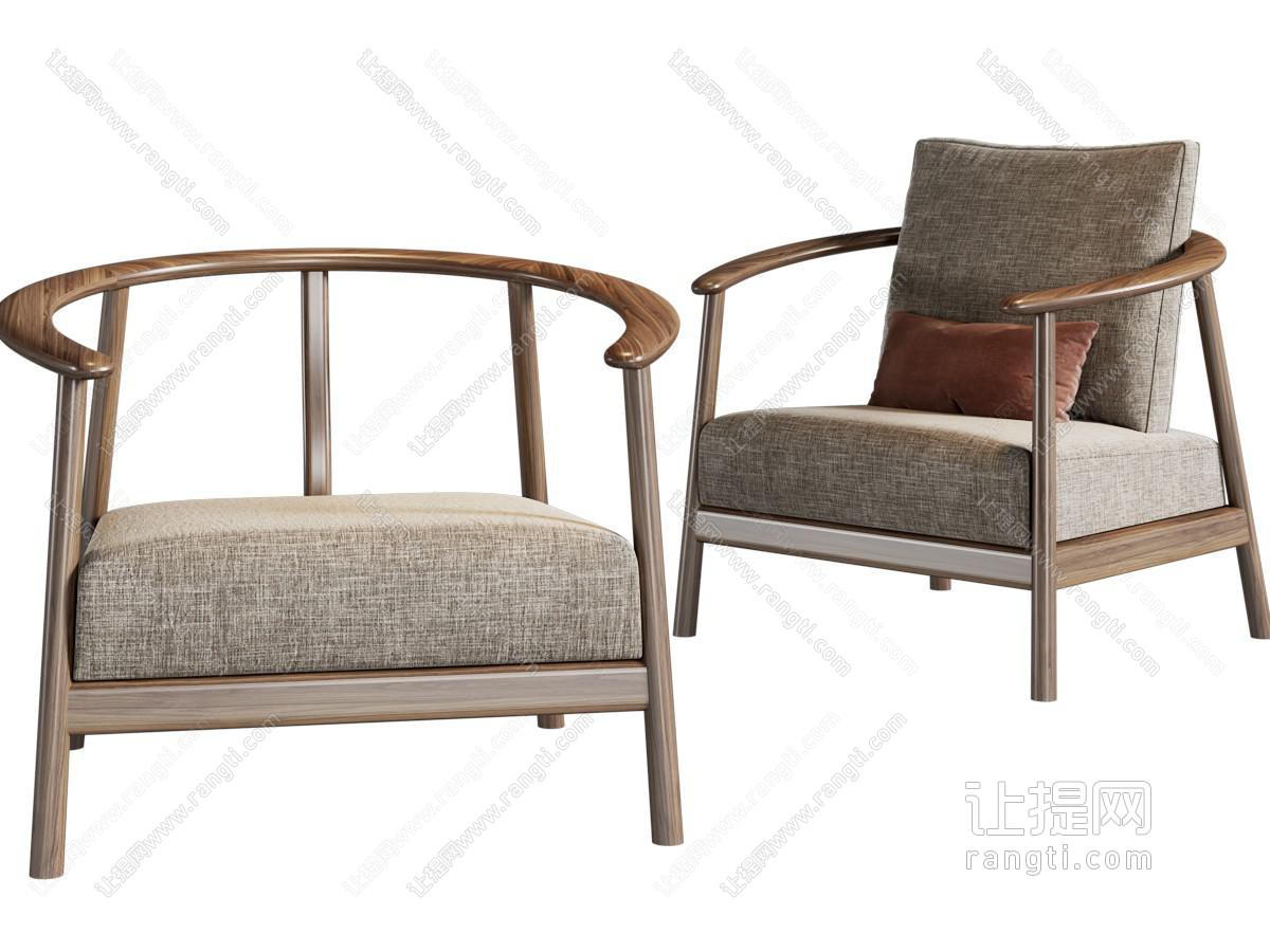 新中式实木框单人沙发
