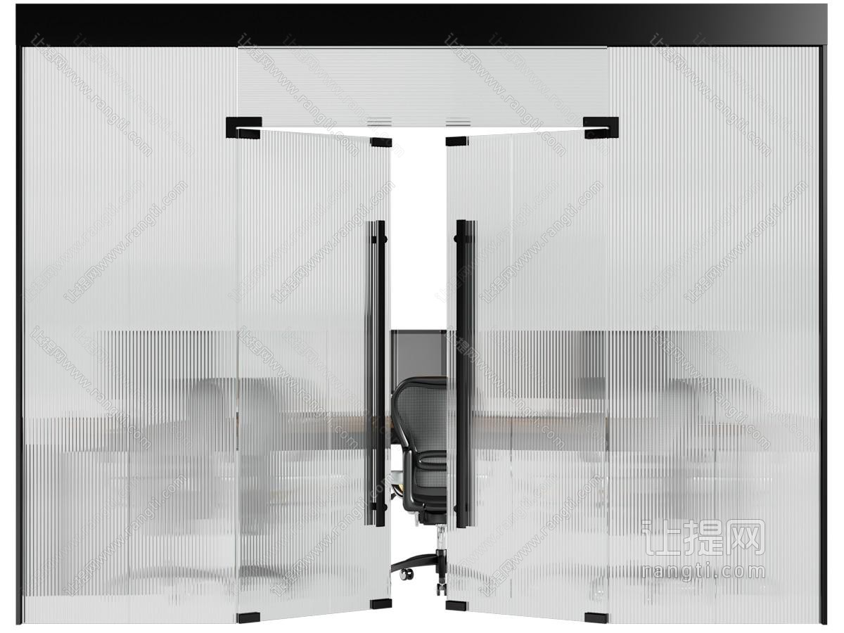 现代办公玻璃双扇平开门