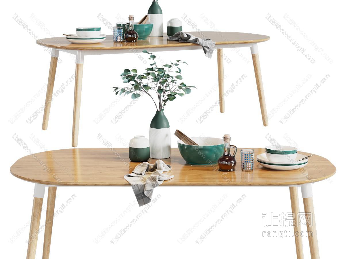 北欧实木椭圆形餐桌椅组合