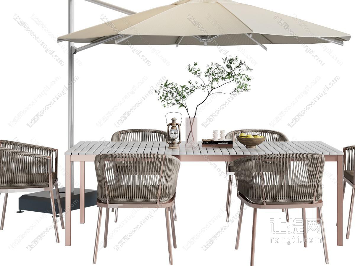 现代遮阳伞、户外餐桌椅组合