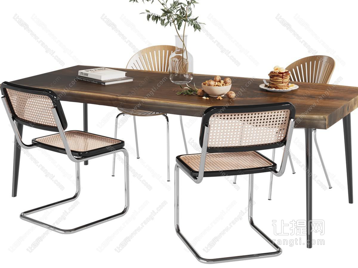 现代长方形实木餐桌椅组合