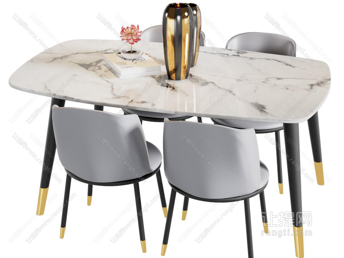 现代大理石长方形餐桌椅组合