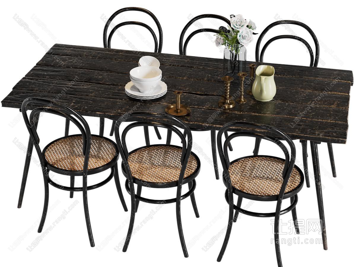 北欧长方形实木餐桌椅组合