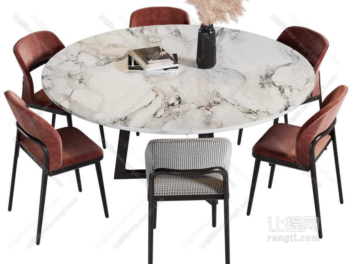 现代圆形大理石餐桌椅组合