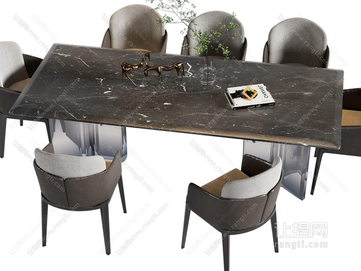 现代黑色大理石餐桌椅组合