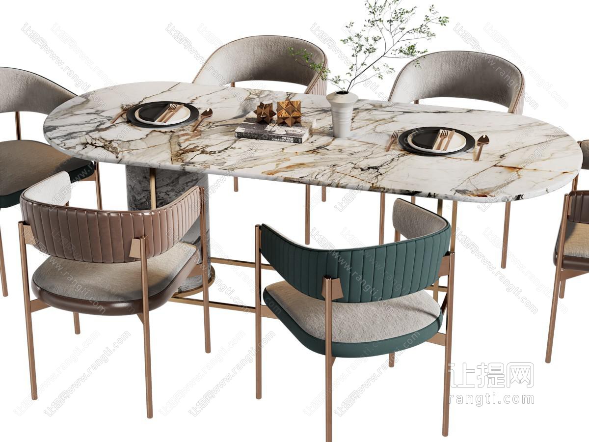 现代轻奢椭圆形大理石餐桌椅组合