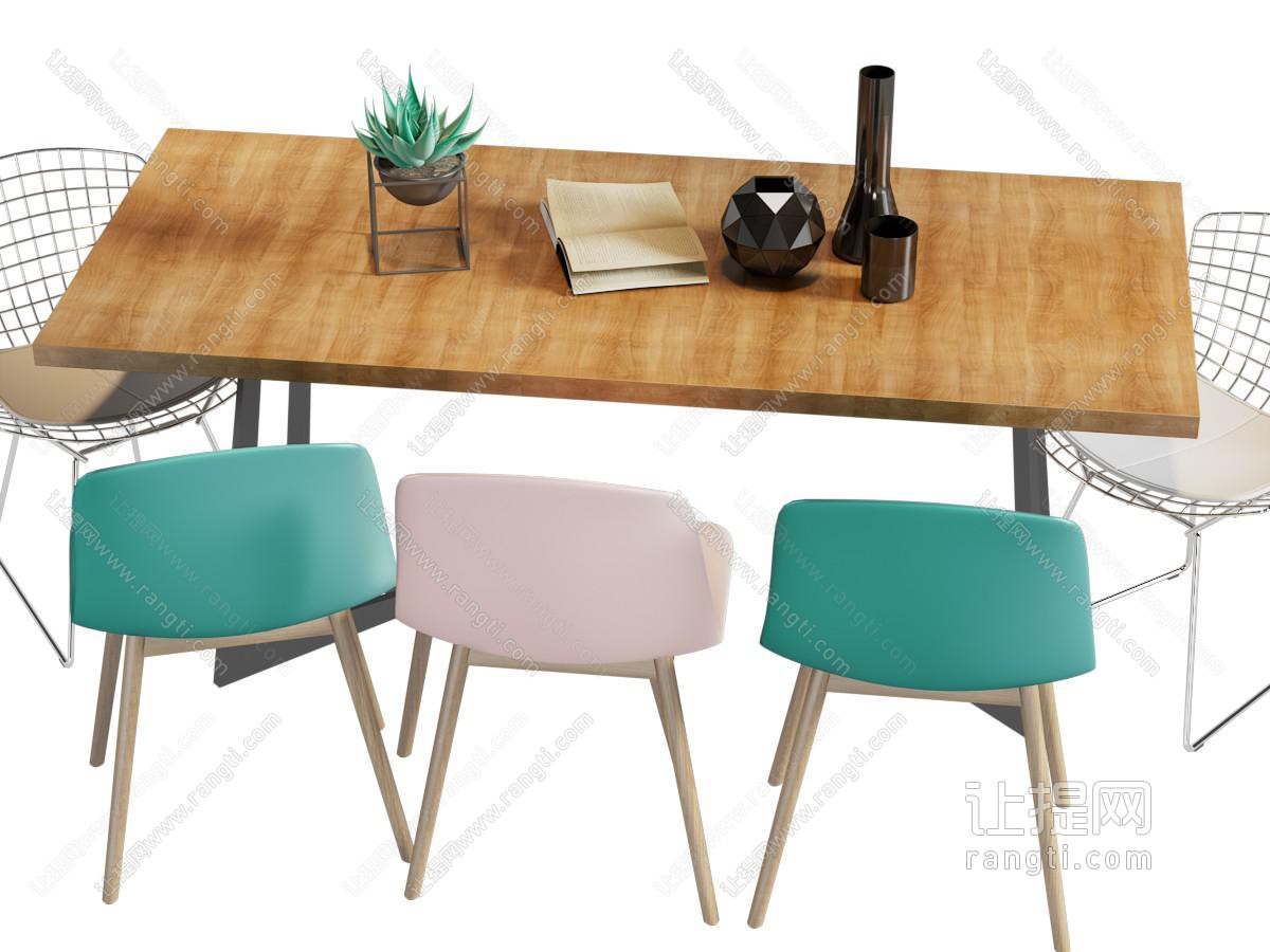 北欧长方形餐桌椅组合