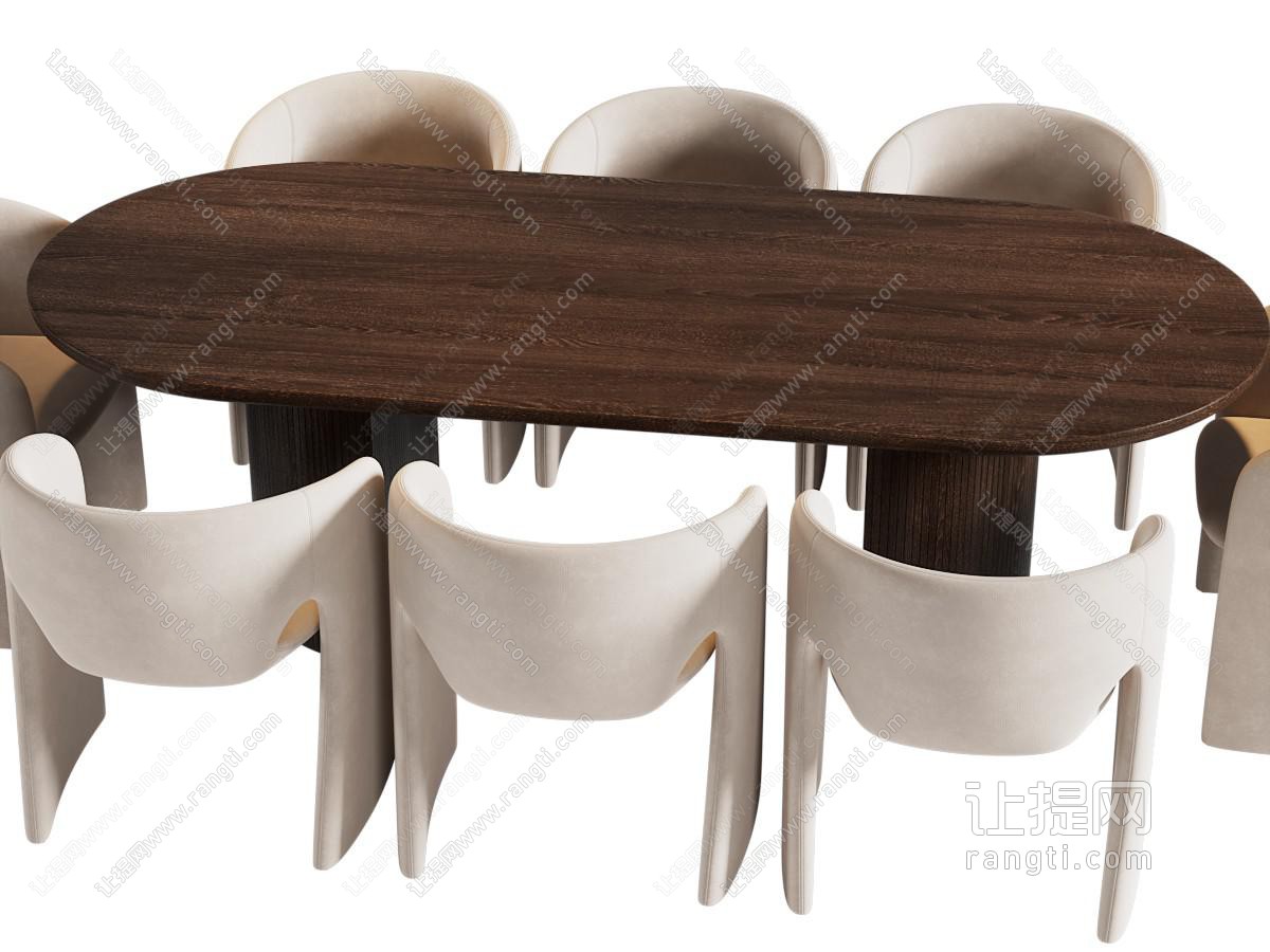 现代实木椭圆形餐桌椅组合
