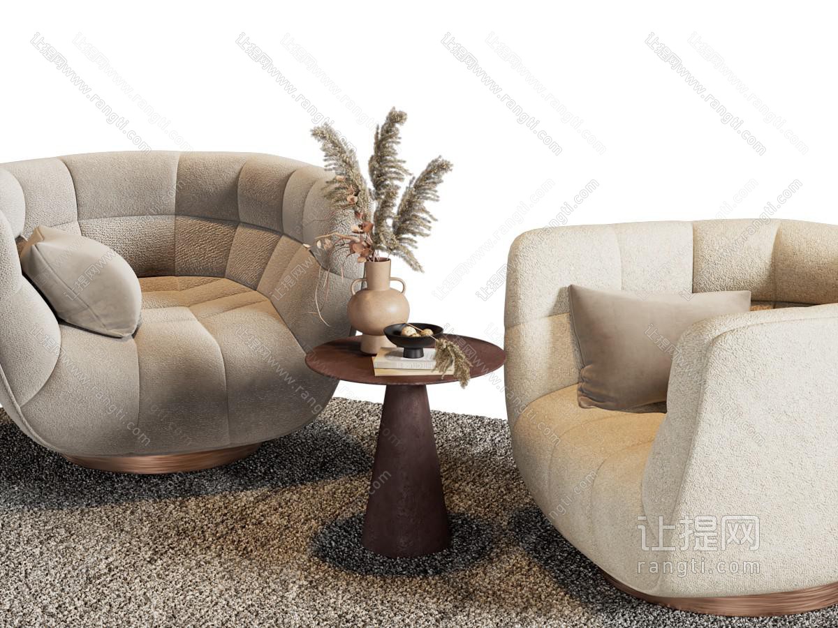 现代单人沙发、边几