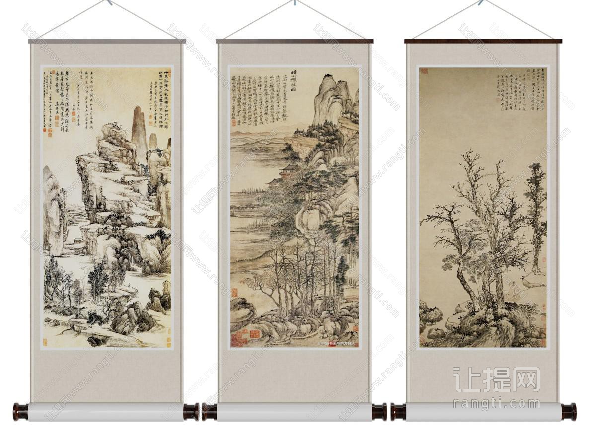 新中式山脉树木装饰挂画