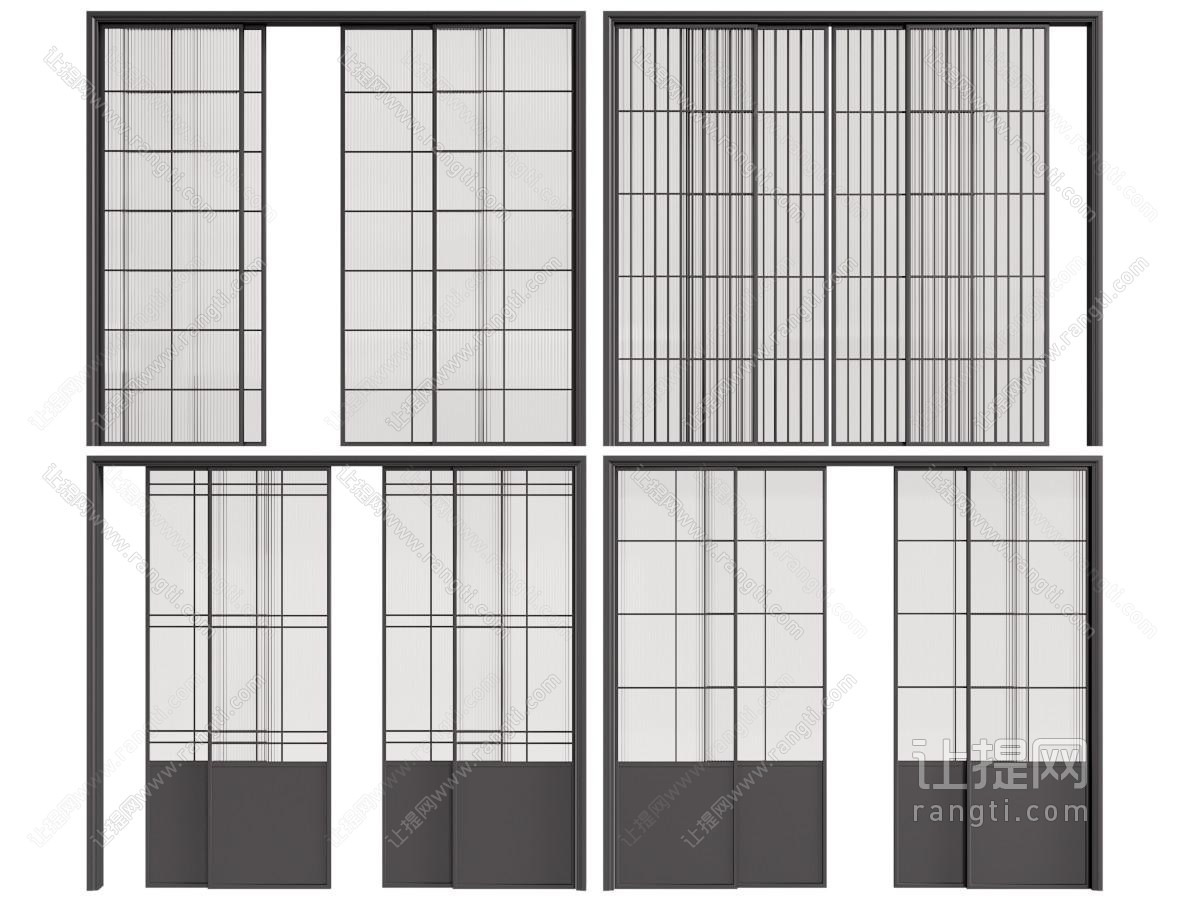 现代黑色金属边框推拉门