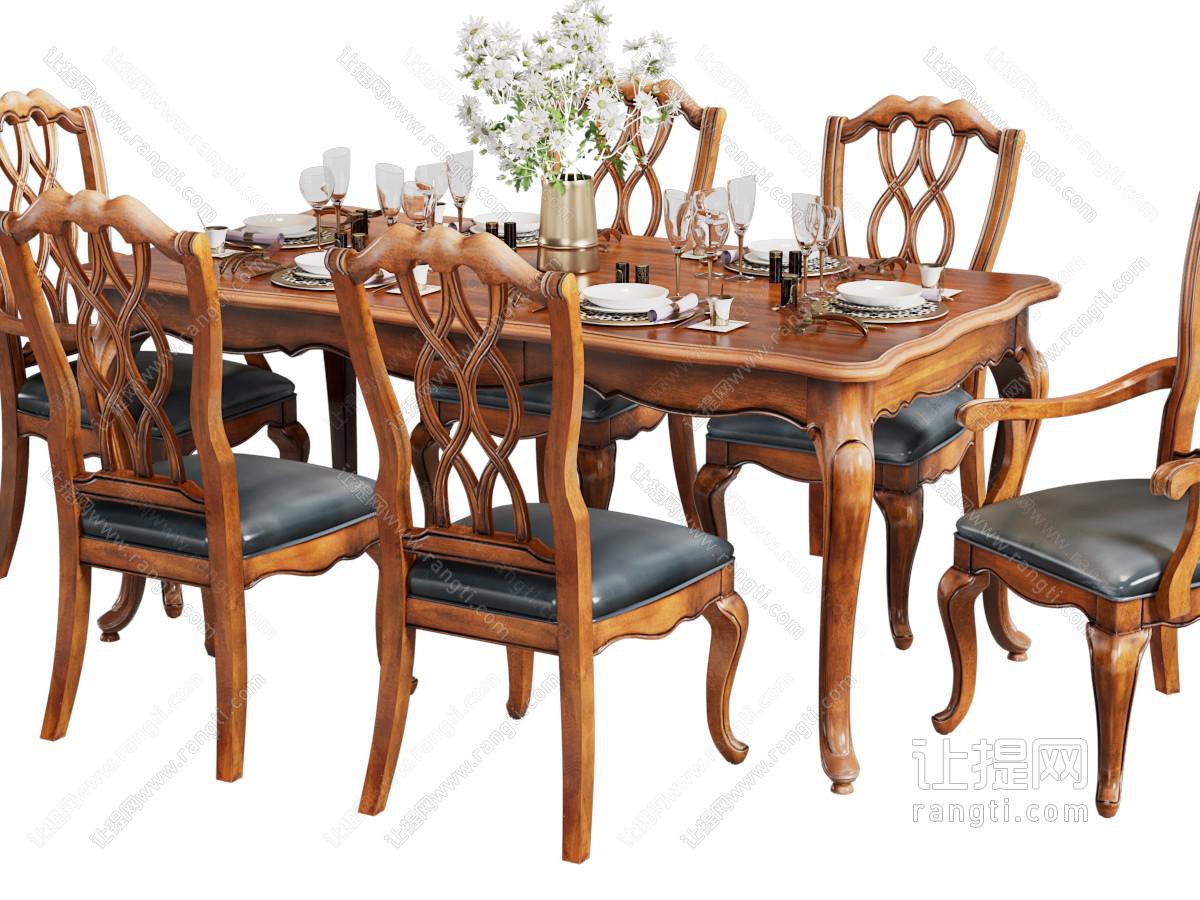 新古典实木餐桌椅组合
