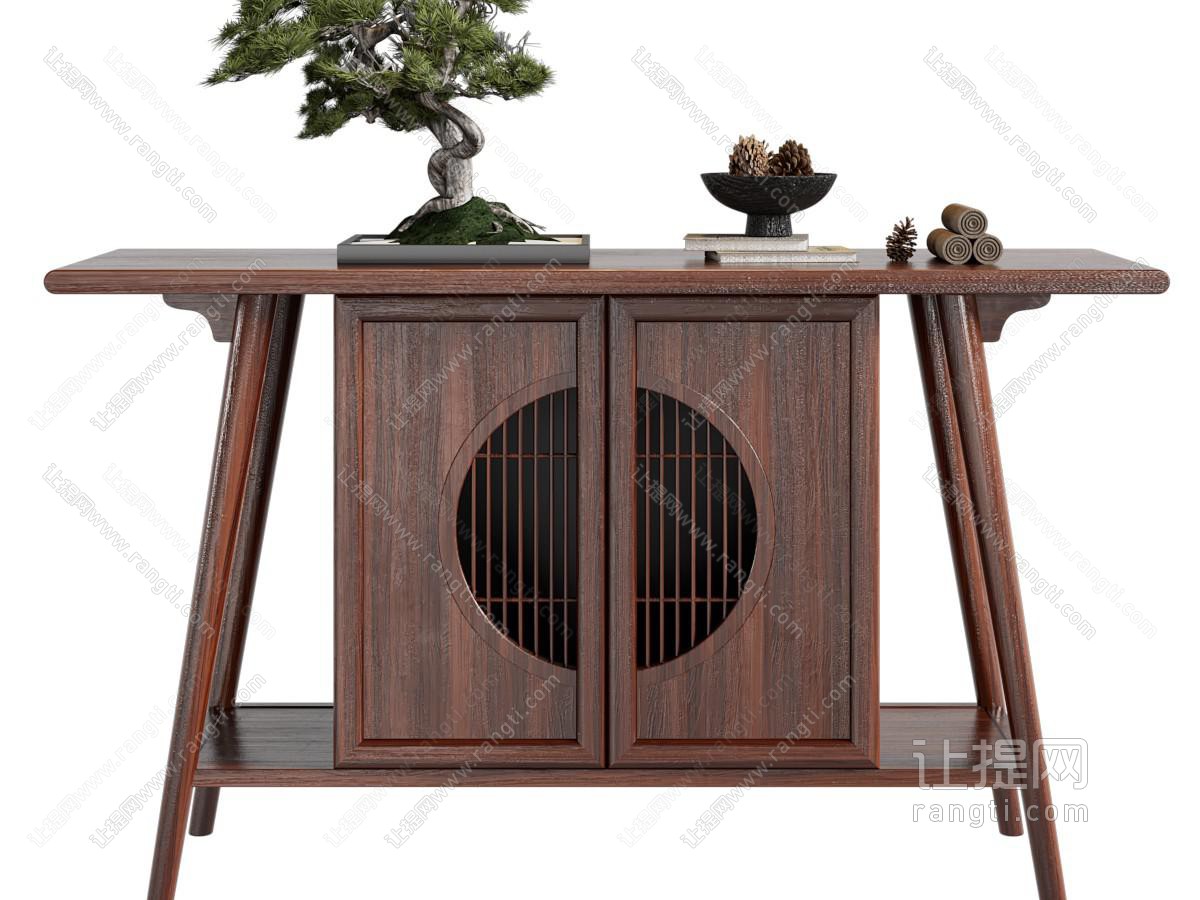 新中式实木玄关柜、边柜