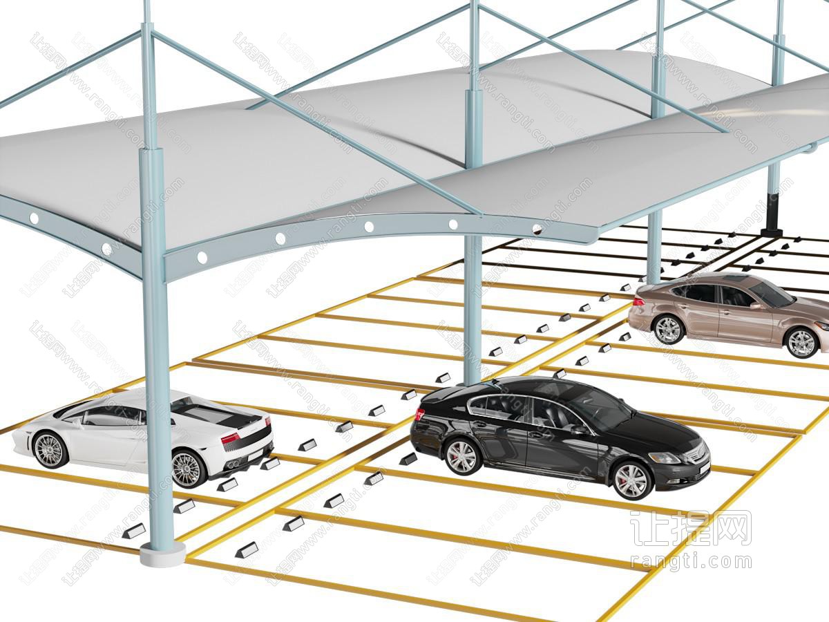现代户外带遮阳棚的停车场、停车棚