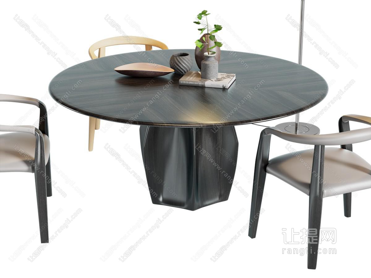 新中式圆形木质餐桌椅组合