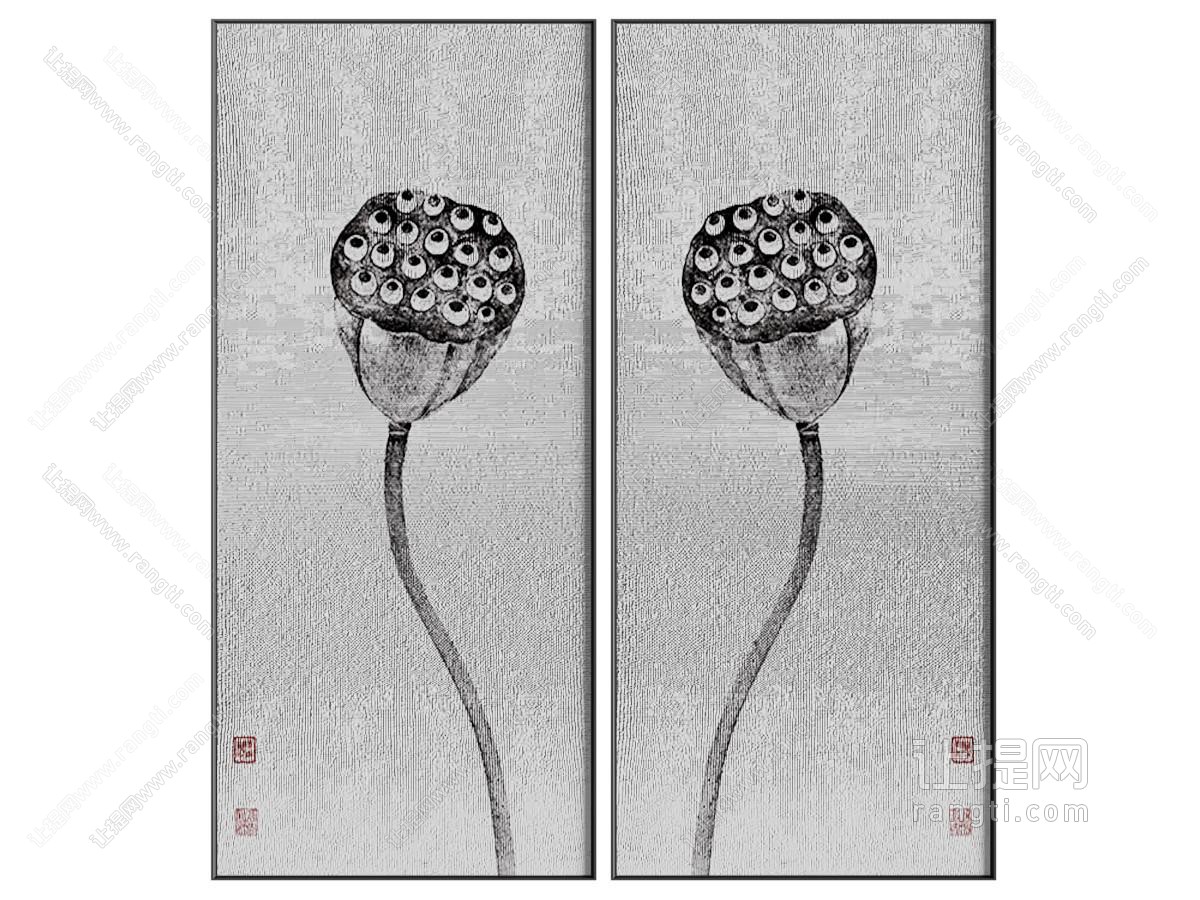 新中式荷花装饰挂画