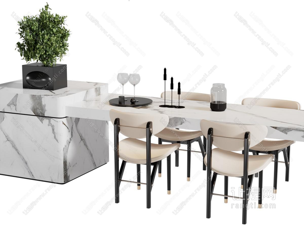 现代大理石餐桌椅组合