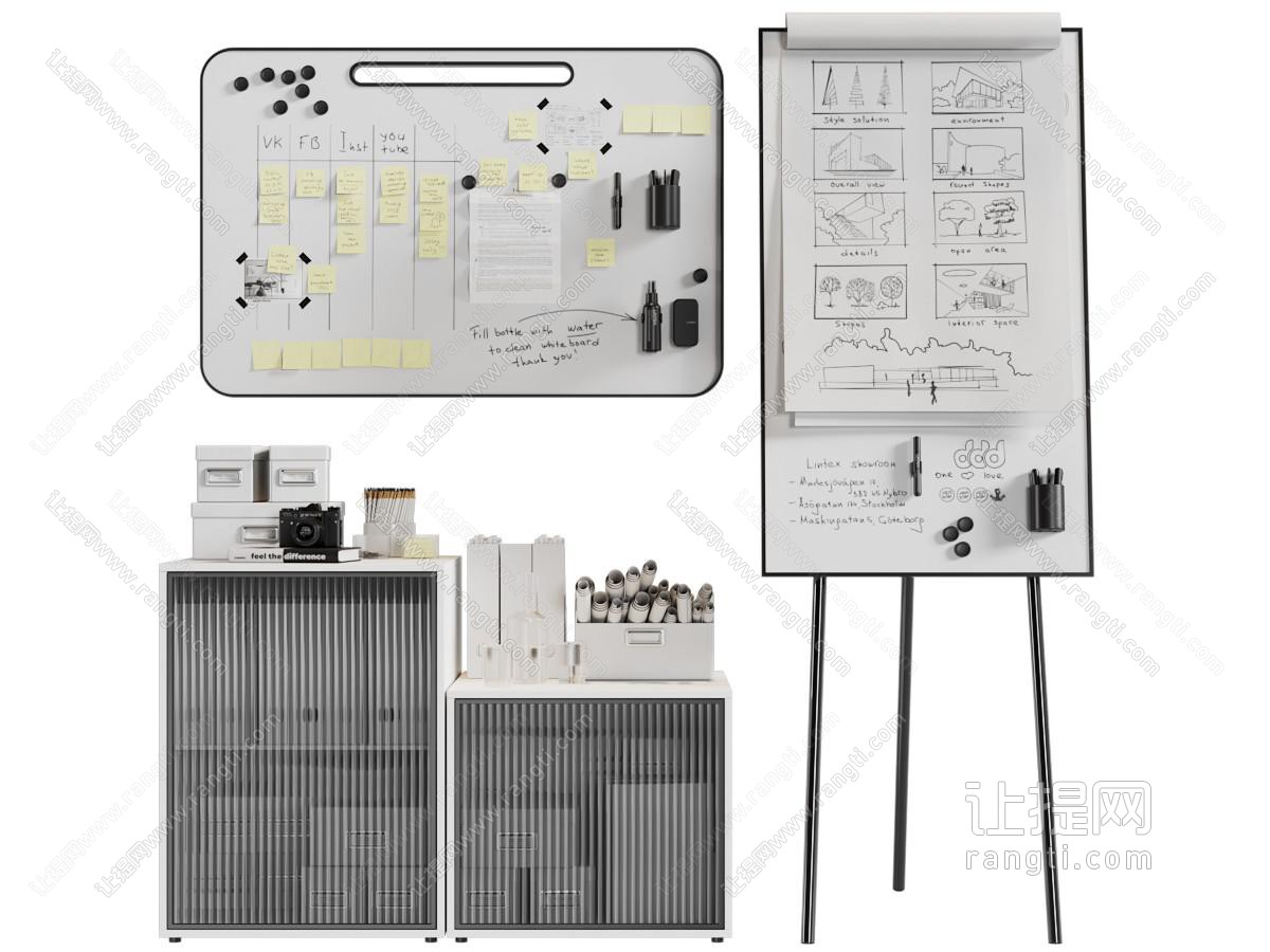 现代文件收纳柜、白板