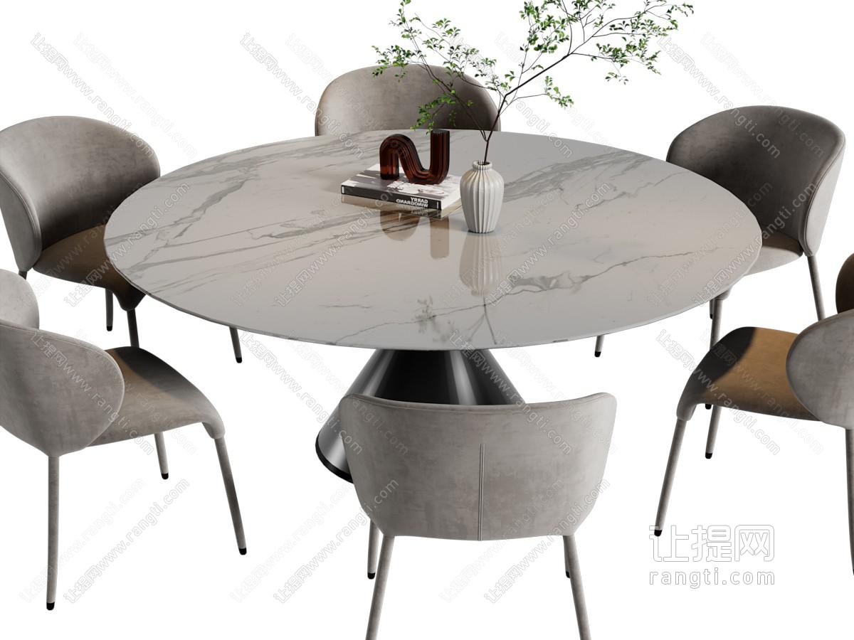 现代大理石圆形餐桌椅组合