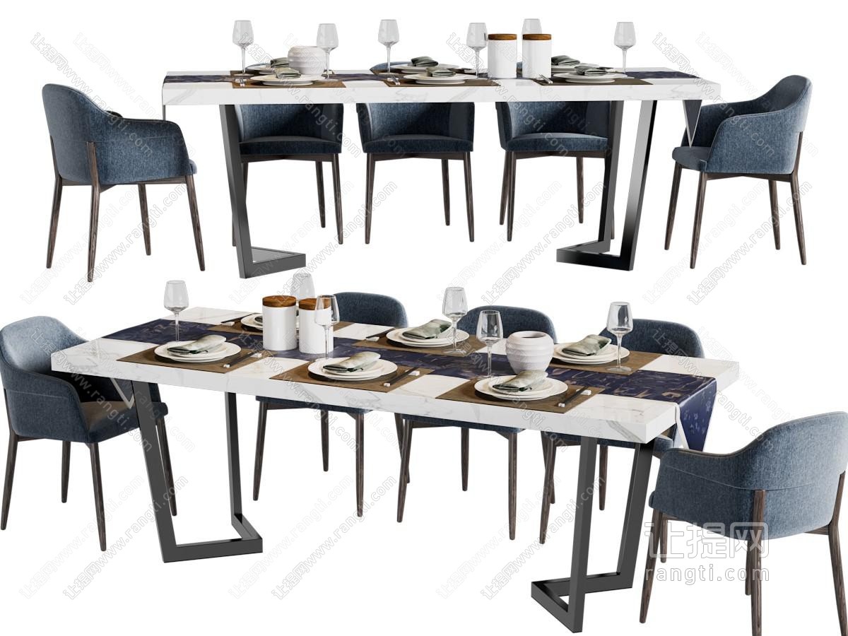 现代长方形餐桌椅组合