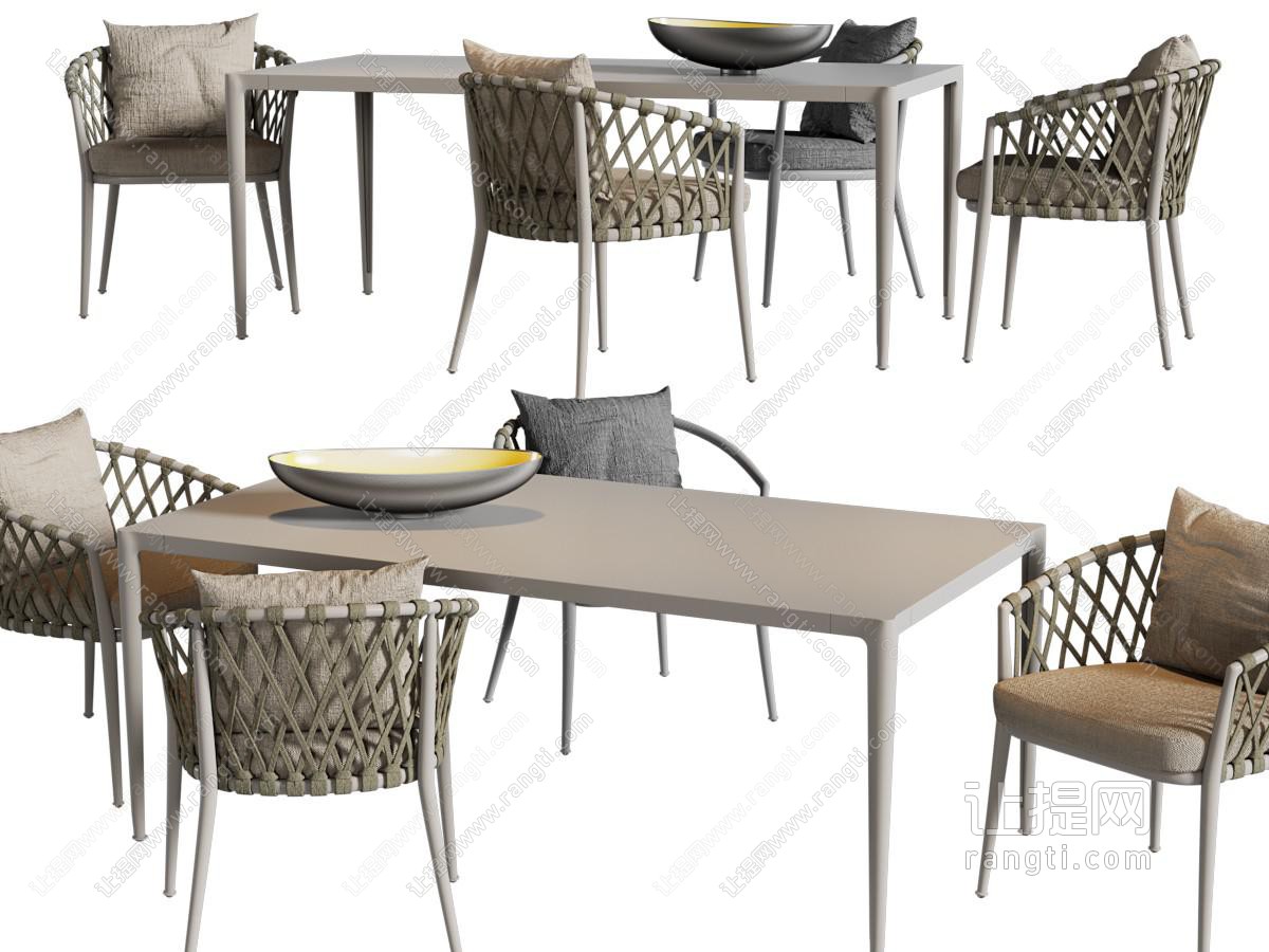现代长方形餐桌椅组合