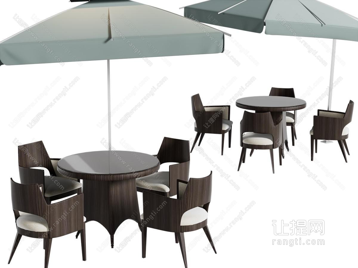 现代户外餐桌椅组合、遮阳伞