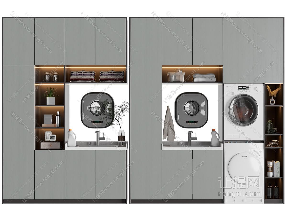 现代洗衣机、烘干机收纳储物柜