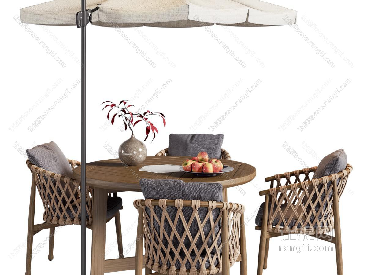 现代户外实木餐桌椅组合、遮阳伞