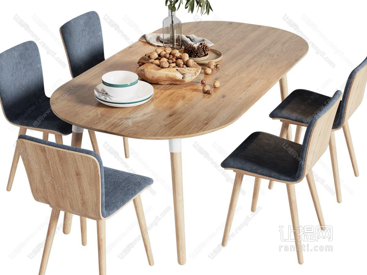 北欧椭圆形实木餐桌椅组合